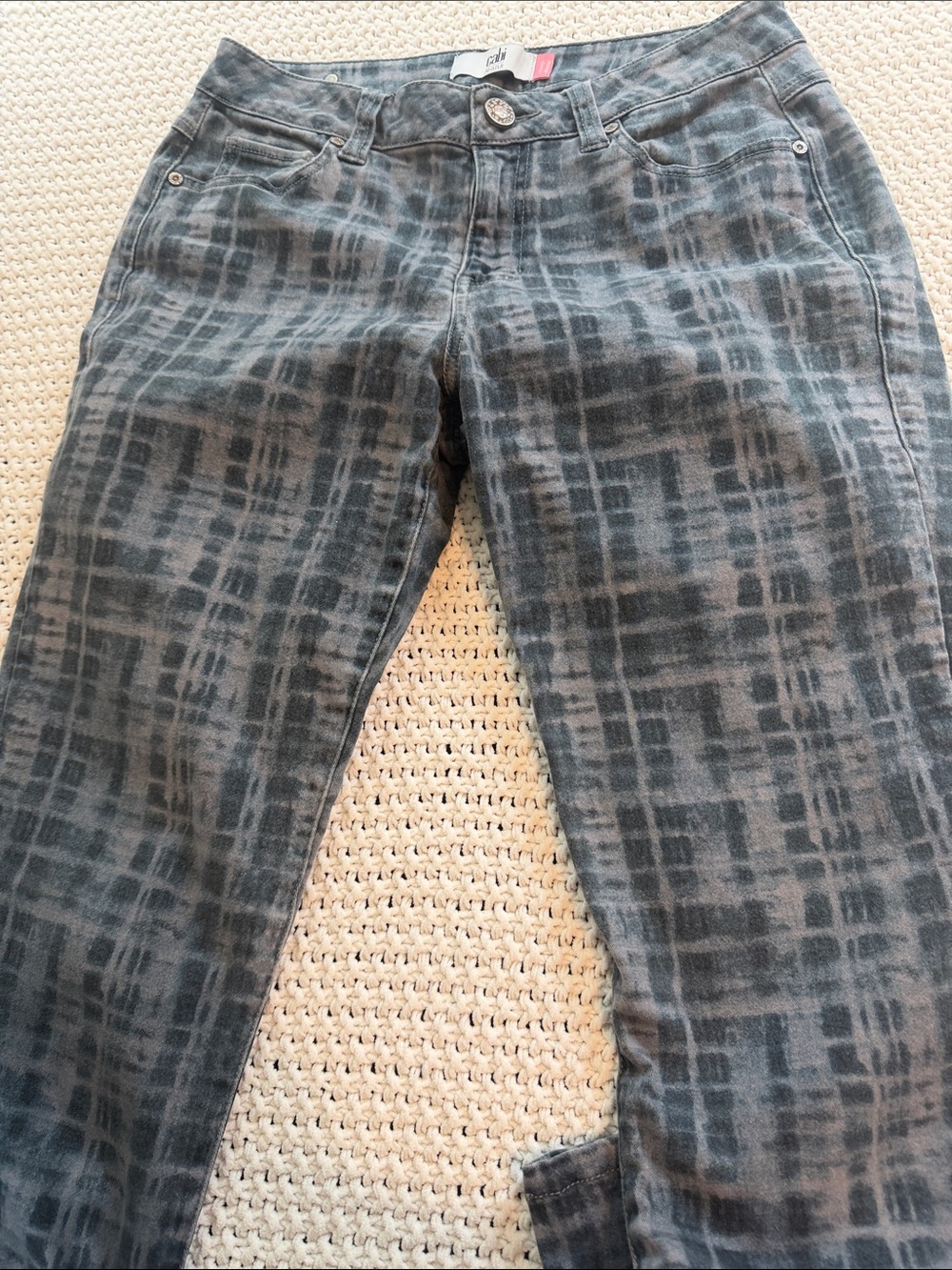 Cabi abstract grid print stretch denim skinny jeans